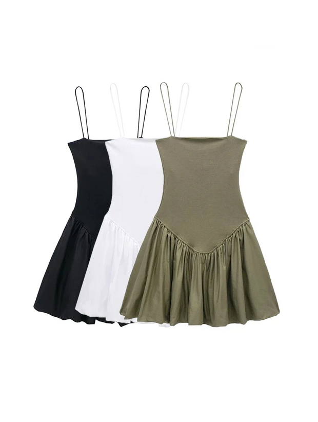 Lena - mini-robe en popeline à manches bouffantes