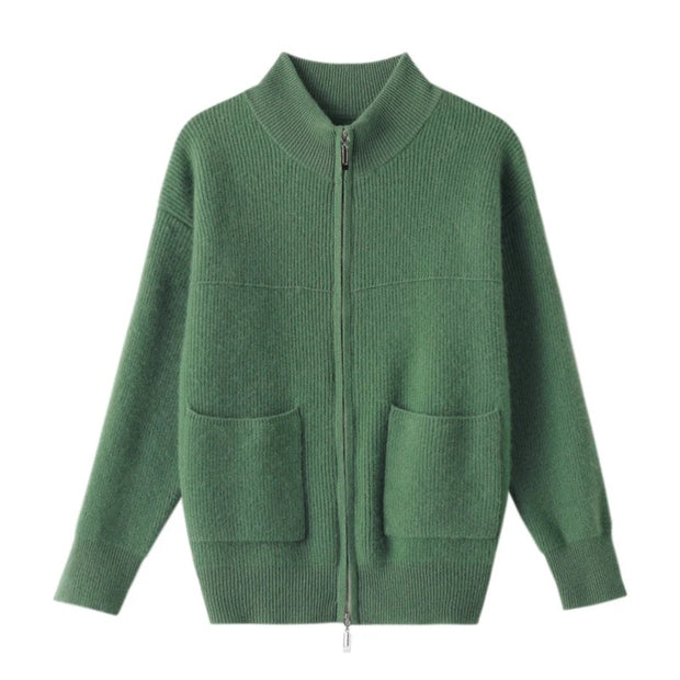 Elisaria - Cardigan en maille douillet avec col montant et fermeture éclair