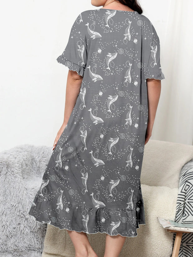 Magdalena – Bequemes Nachthemd mit Wal-Print