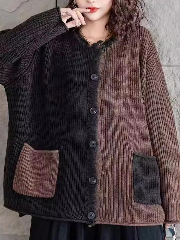 Elisaria - Cardigan élégant en maille avec dégradé de couleurs et boutons