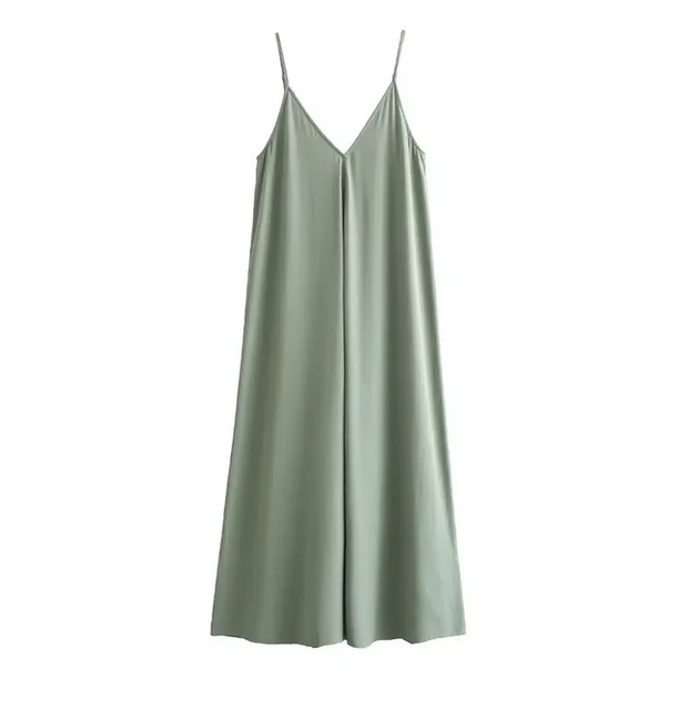 Lena - Robe midi fluide à col en V pour les vacances