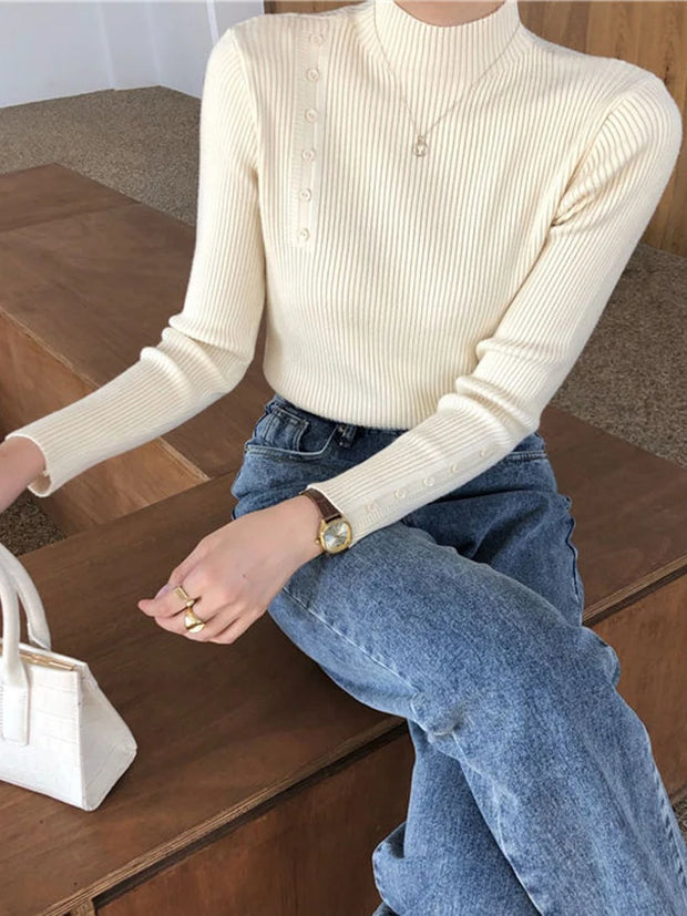 Friedrich – Pull élégant avec boutons décoratifs et col montant