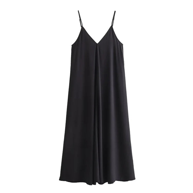 Lena - Robe midi fluide à col en V pour les vacances