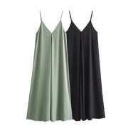 Lena - Robe midi fluide à col en V pour les vacances