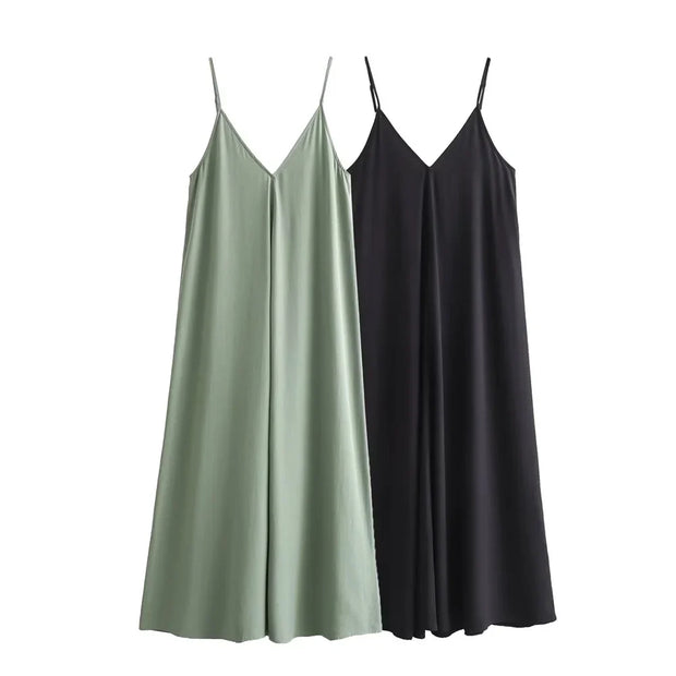 Lena - Robe midi fluide à col en V pour les vacances