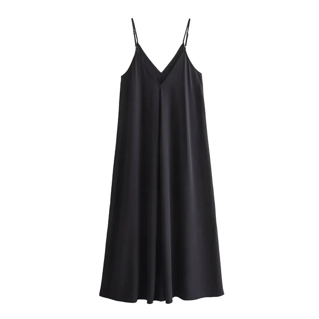 Lena - Robe midi fluide à col en V pour les vacances