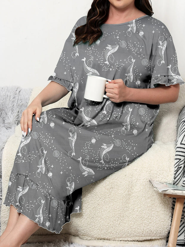 Magdalena – Bequemes Nachthemd mit Wal-Print