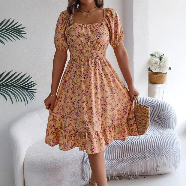Liselotte – Robe fleurie féminine à manches bouffantes
