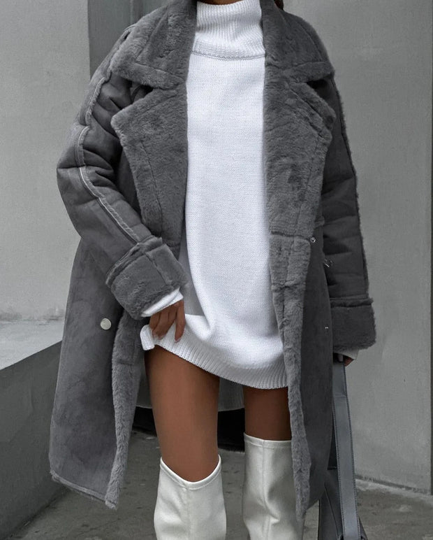 Luisa - Manteau douillet avec doublure en peau lainée en grande taille