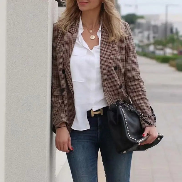 Edeltraud - Klassischer Doppelreihiger Blazer mit Karomuster