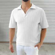 Darnulf - Geripptes Poloshirt mit offenem Kragen