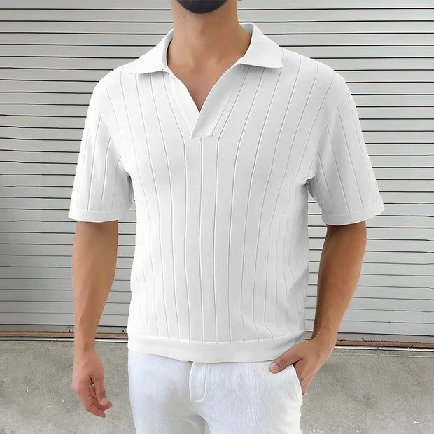 Darnulf - Geripptes Poloshirt mit offenem Kragen