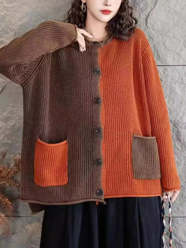 Elisaria - Cardigan élégant en maille avec dégradé de couleurs et boutons