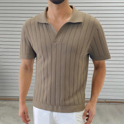Darnulf - Geripptes Poloshirt mit offenem Kragen