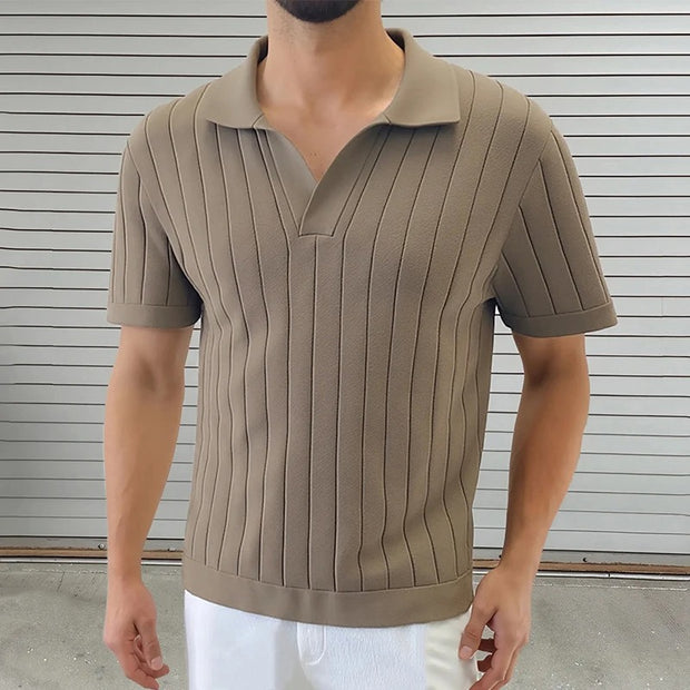 Darnulf - Geripptes Poloshirt mit offenem Kragen
