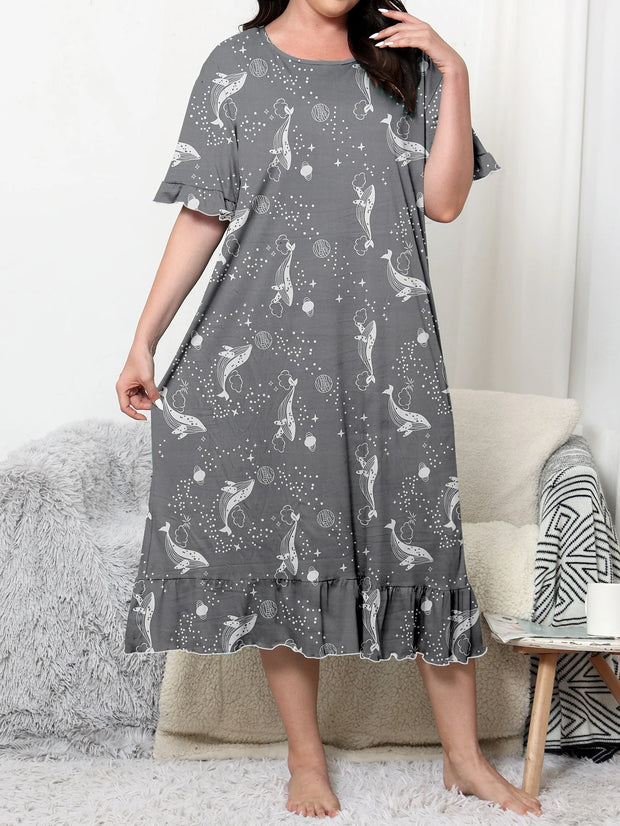 Magdalena – Bequemes Nachthemd mit Wal-Print