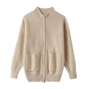 Elisaria - Cardigan en maille douillet avec col montant et fermeture éclair