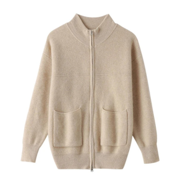 Elisaria - Cardigan en maille douillet avec col montant et fermeture éclair