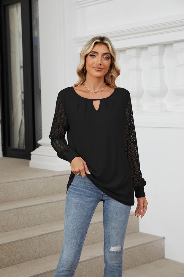 Carlotta - Haut à manches longues tendance avec détails en dentelle