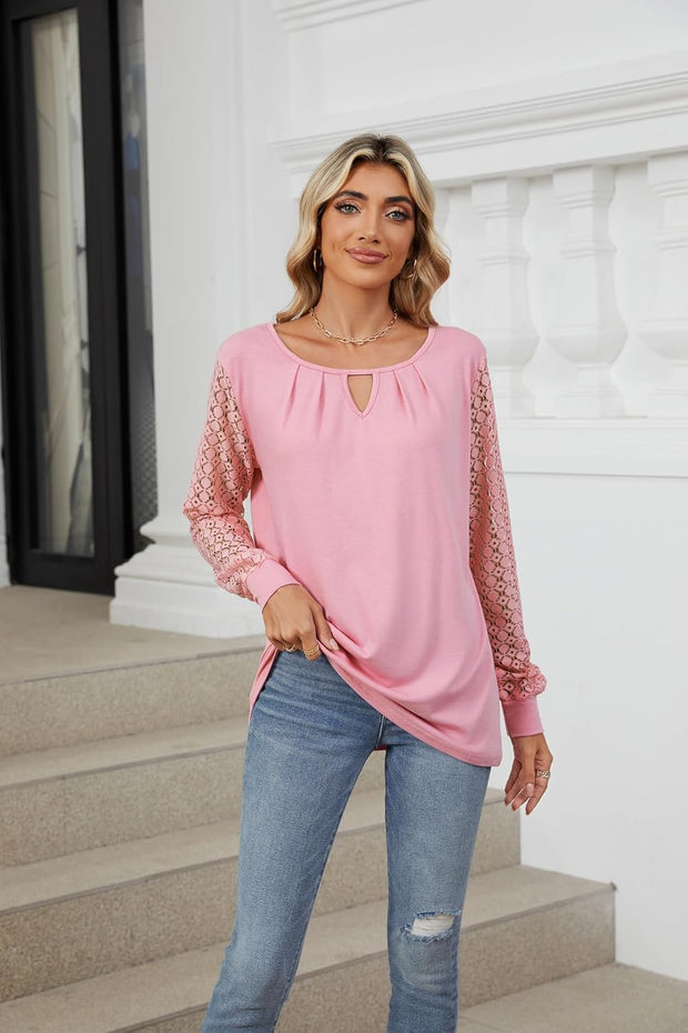 Carlotta - Haut à manches longues tendance avec détails en dentelle