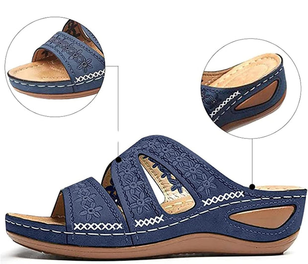 Giselotte - Bestickte Komfort-Sandalen mit Keilsohle
