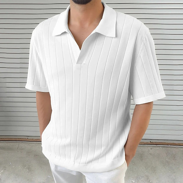 Darnulf - Geripptes Poloshirt mit offenem Kragen