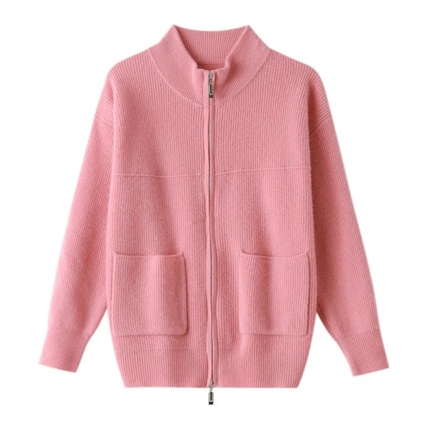 Elisaria - Cardigan en maille douillet avec col montant et fermeture éclair