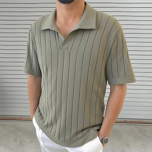Darnulf - Geripptes Poloshirt mit offenem Kragen