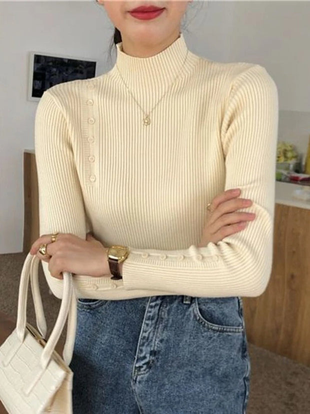 Friedrich – Pull élégant avec boutons décoratifs et col montant