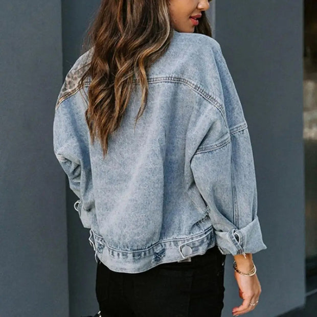 Robyn - Denim Jacke mit Leopardenmuster