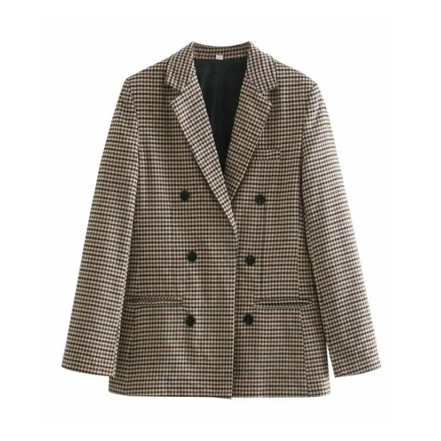 Edeltraud - Klassischer Doppelreihiger Blazer mit Karomuster