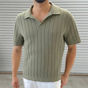 Darnulf - Geripptes Poloshirt mit offenem Kragen