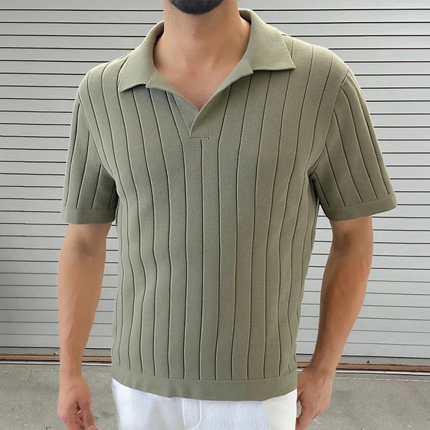 Darnulf - Geripptes Poloshirt mit offenem Kragen