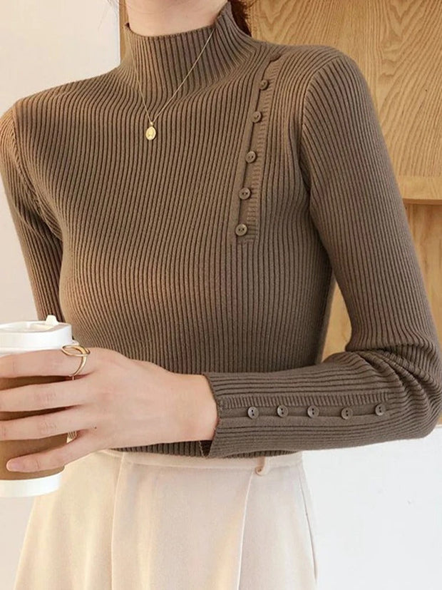 Friedrich – Pull élégant avec boutons décoratifs et col montant