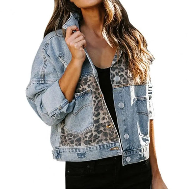 Robyn - Denim Jacke mit Leopardenmuster