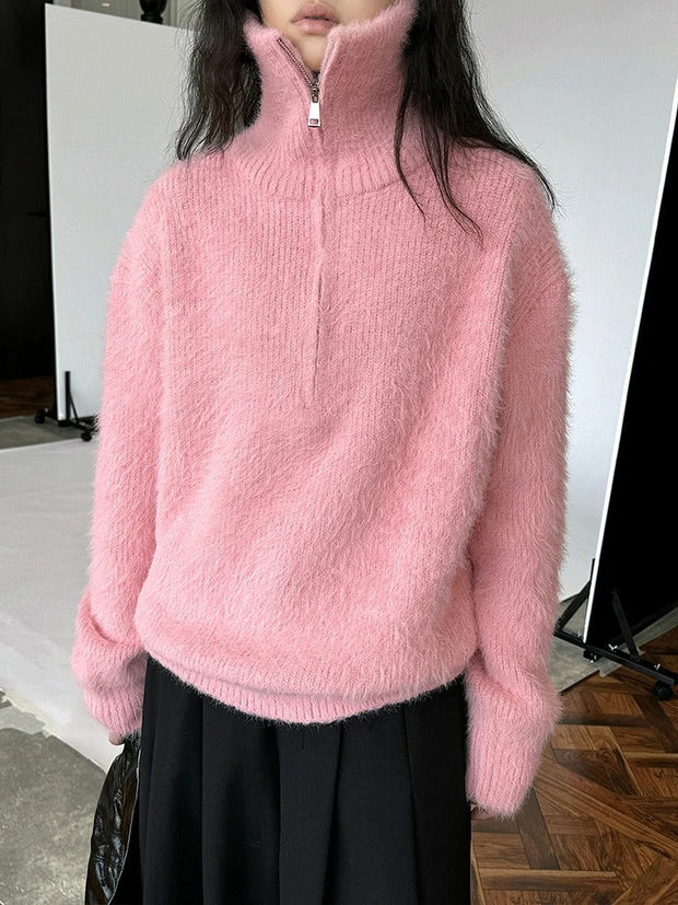 Gisela - Flauschiger Pullover mit Reißverschluss