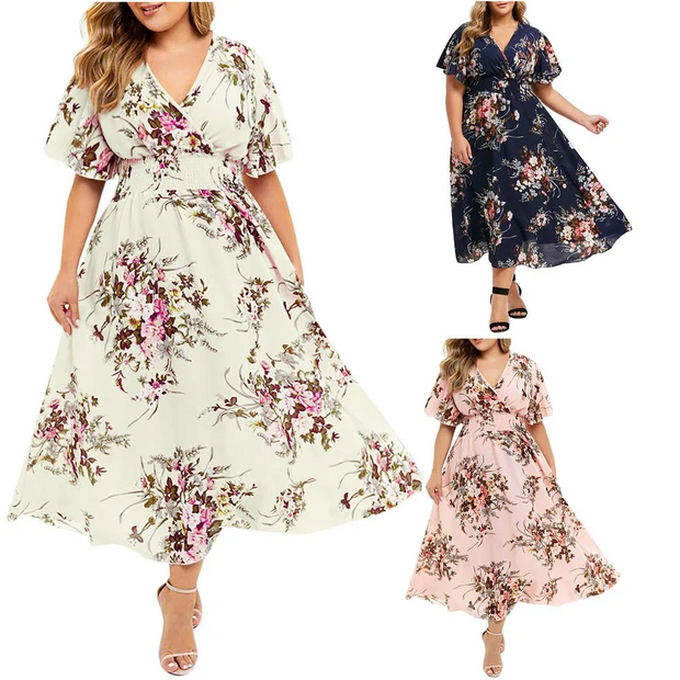 Karoline - Robe longue pour femme en mousseline fleurie