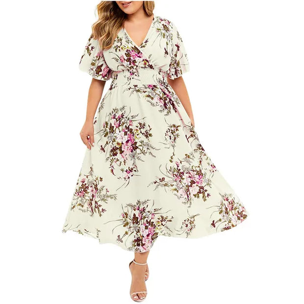 Karoline - Robe longue pour femme en mousseline fleurie