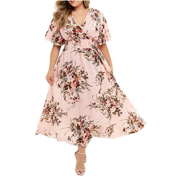 Karoline - Robe longue pour femme en mousseline fleurie