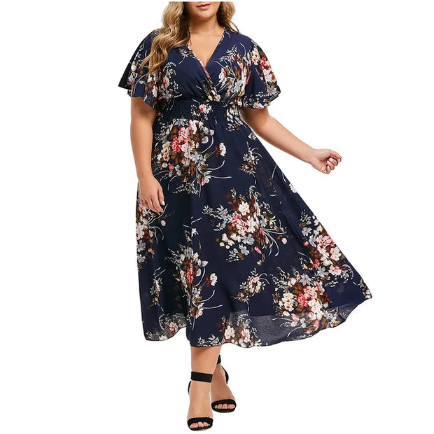 Karoline - Robe longue pour femme en mousseline fleurie