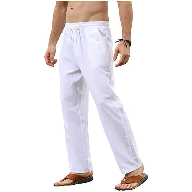 Max - Pantalon de loisirs respirant en coton et lin avec cordon de serrage