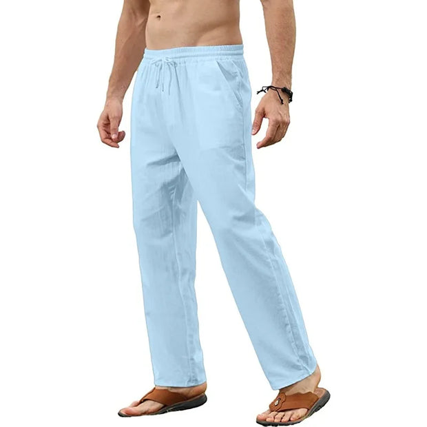 Max - Pantalon de loisirs respirant en coton et lin avec cordon de serrage