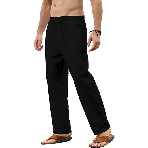 Max - Pantalon de loisirs respirant en coton et lin avec cordon de serrage