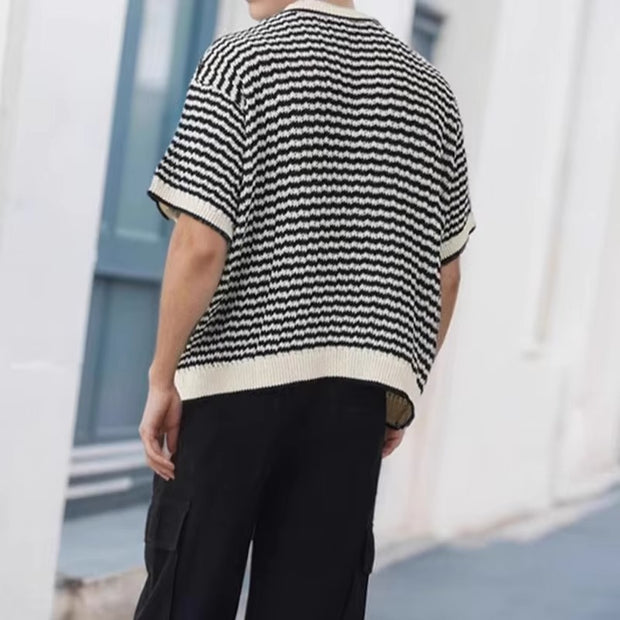 Darnulf - Gestreiftes Strickshirt mit Kontrastkragen