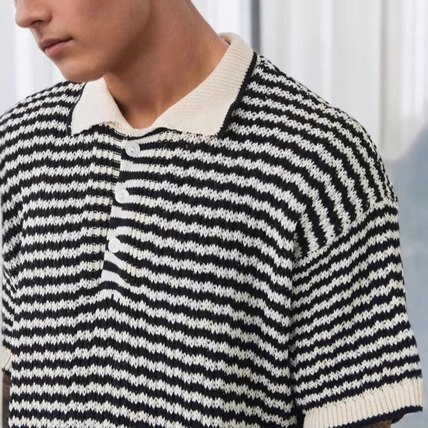 Darnulf - Gestreiftes Strickshirt mit Kontrastkragen