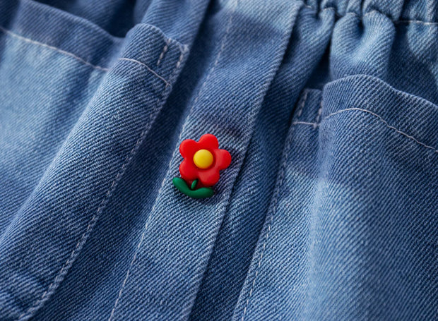 Marlene - Jupe en jean "boutons fleurs"
