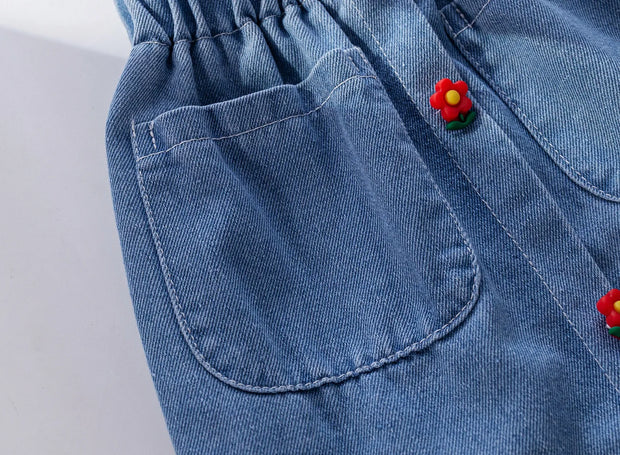 Marlene - Jupe en jean "boutons fleurs"