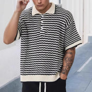 Darnulf - Gestreiftes Strickshirt mit Kontrastkragen