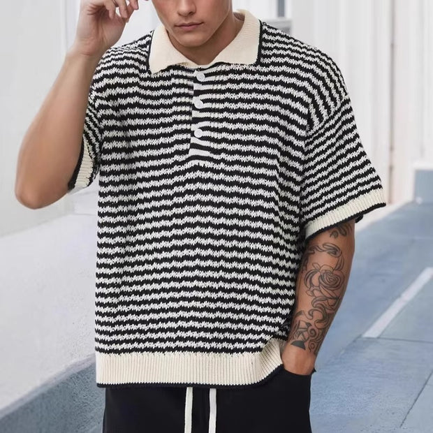 Darnulf - Gestreiftes Strickshirt mit Kontrastkragen