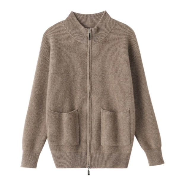 Elisaria - Cardigan en maille douillet avec col montant et fermeture éclair
